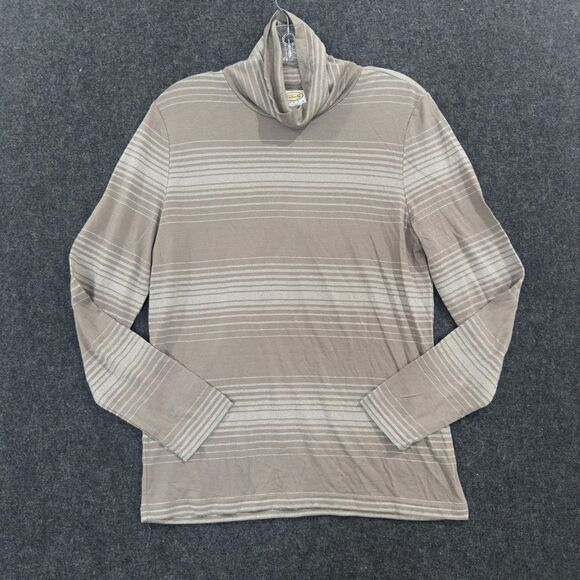 Talbots Top Women's Medium Petite Brown Metallic Stripe Cowl Neck Long Sleeve - Picture 1 of 8